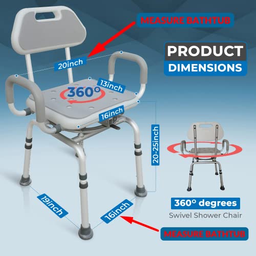 Inno Medical Premium Bathroom Swivel Padded Shower Chair Bath Bench With Back, 360 Degree Swivel Seat With Locking Mechanism And Center Lever For Easy Swivel #TOP1