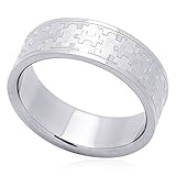 DoubleAccent Custom Engraving 8MM Comfort Fit Stainless Steel Wedding Band Jigsaw Puzzle Patterned Wedding Band Promise Ring