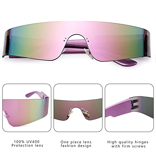 Image of COASION Wrap Around Sunglasses for Women Men Trendy Rimless Futuristic Shades Y2k Shield Flat Top Fashion Eyeglasses