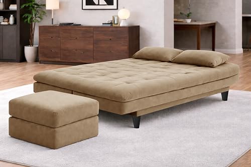 Image of Rosebell Modern Three-Seater Sofa Cum Bed - Foldable Velevt Fabric Sofa, Foam Seating, Stylish Design for Living Room, Guest Room & Office-Golden