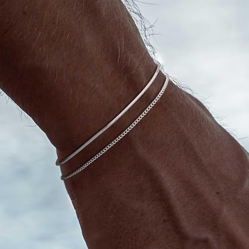Image of Moodear Father's Day Gifts for Him Stackable Bracelets for Men - Dainty Silver Cuban Link Stackable Snake Chain Stainless Steel Bracelets Trendy Jewelry Gift