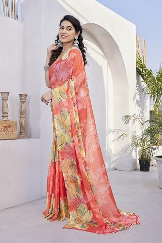 Image of MIRCHI FASHION Saree for Woman Chiffon Floral Printed | Lightweight Daily Wear Comfortable Women's Sari with Unstitched Blouse Piece (Available in 15 Designs)