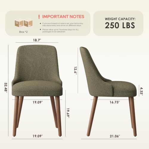 Image of MALOL Dining Room Chair Set of 4, Upholstered Kitchen Chairs with Wood Legs, High-Back Padded Dining Chairs for Dining Room /Restaurant /Cafe, Green
