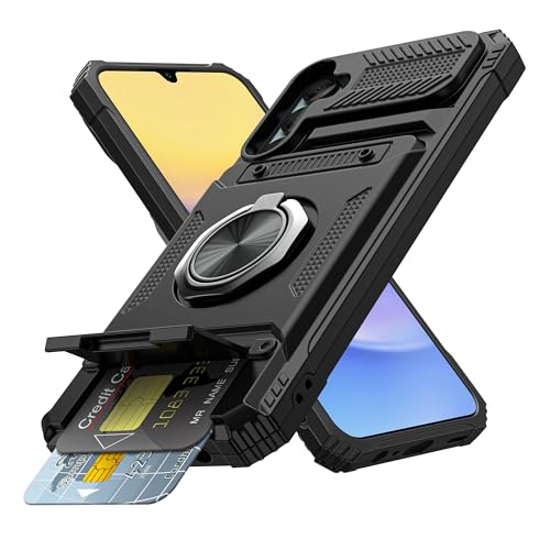 Vofolen for Samsung Galaxy A15 5G Case Wallet with Card Holder [Store 2 Cards] + 360 Rotated Ring Kickstand Heavy Duty Shockproof Wallet Case Cover for Samsung Galaxy A15 Case for Men&Women-Black