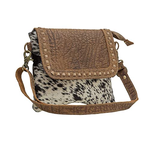 Myra Bag Manchester Cowhide Purse - Black and Ivory Cow Hide Crossbody Handbag for Women, Western Saddle Purse with Adjustable Strap Length2