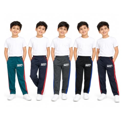 Image of Product Name Kids Track Pants Combo Pack of 5 | Cotton Blend Jogger Pants for Boys | Soft & Comfortable Bottoms
