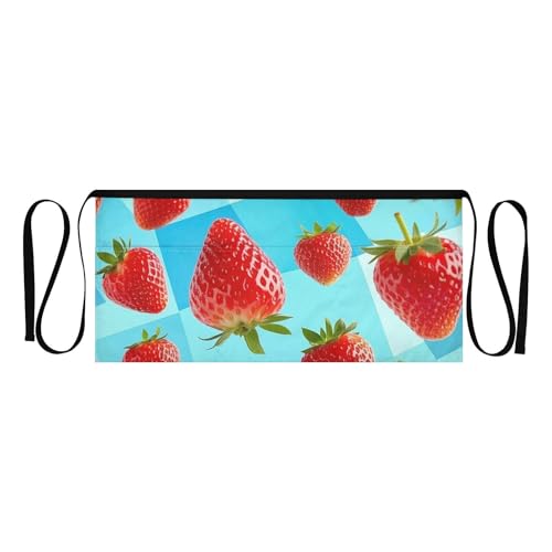 FASHON&FASCIN Server Apron with Pockets Waist Aprons Half Waitress Apron Strawberry Pattern for Gardening Restaurant,Multi21