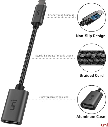 Image of uni USB C to USB Adapter 2 Pack, Thunderbolt 4 /3 Compatible Male to Female USB-A Converter, Type-C to USB Heavy Duty Aluminum OTG Cable for MacBook /iPad Pro /Air, Galaxy S24, Laptops, Tablets, etc