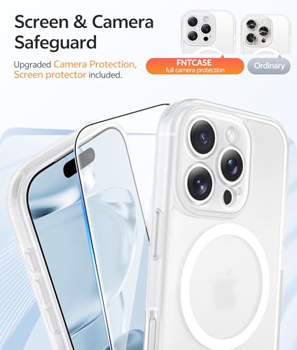 Image of FNTCASE for iPhone 16 Pro Case: [Compatible with Magsafe] Translucent Matte Cases with [Full Camera Protection] [Screen Protector] Military Grade Shockproof Protective Phone Cover - White