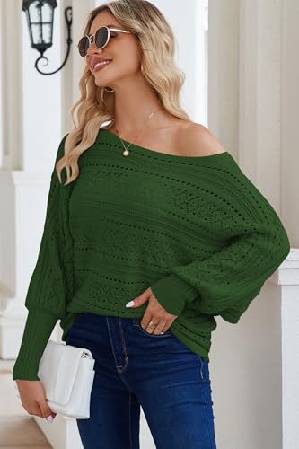 Image of Cakulo Womens Off Shoulder Sweater Top Fall Outfits Fashion 2025 Oversized Knit Batwing Long Sleeve Crochet Pullover Sweaters
