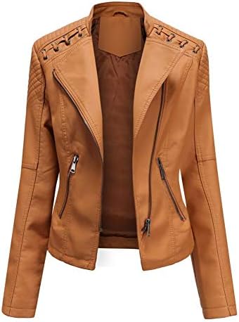 DISSA Veste Blouson Simili Cuir Femme Court - Col Montant, Coupe Ajustée, Printemps Automne PN788