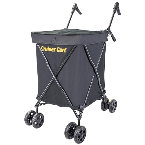dbest Products Cruiser Cart Urban 360 Folding Shopping Grocery Collapsible Laundry Basket on Wheels Foldable Utility Trolley Carrito de Compras