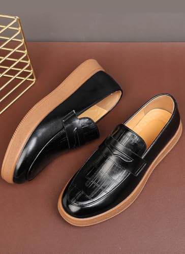Men's Leather Platform Comfort Causal Penny Loafers Retro Round Toe Non-Slip Comfort Slip-On Walking Driving Moccasin Shoes3