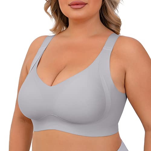 Yommay Soft Comfort Bras for Everyday Wear Padded No Underwire Maternity Sleep Bra,Grey,2XL