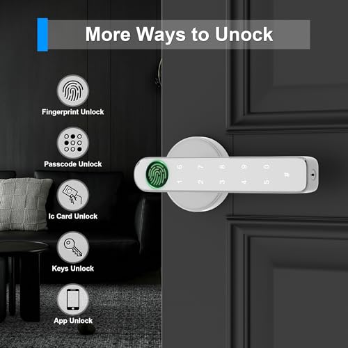 Image of Fingerprint Door knob, Fingerprint Door Lock with Keypads,Keyfob Card,Bluetooth,Key,Biometric Smart Lock for Home Bedroom Apartment