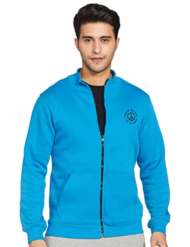 Amazon Brand - Symbol Men's Cotton Blend High Neck Regular Fit Sweatshirt(AW18MNSSW47_Med Blue_M_Med Blue_Medium)