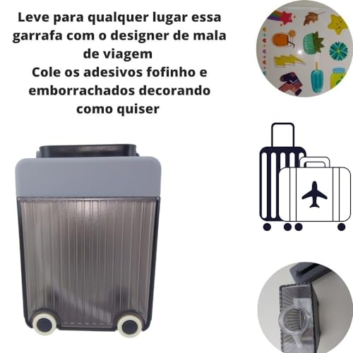 Garrafa Água Squeeze Infantil Mala De Viagem Adesivos 450ml (Fumê)