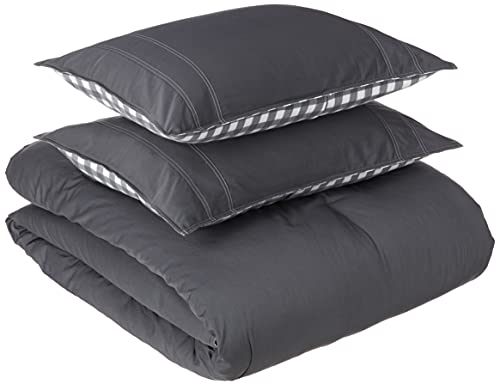 Image of Eddie Bauer - Queen Comforter Set, Reversible Cotton Bedding with Matching Shams, Pre-Washed for Added Softness (Kingston Charcoal, Queen)