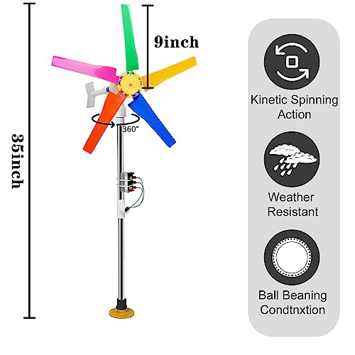 DIY Small Wind Turbine Generator Kit and Light Strip for Backyard Decoration Free Energy Generator Garden Spinner Windmill Decor 18 Inches Diameter
