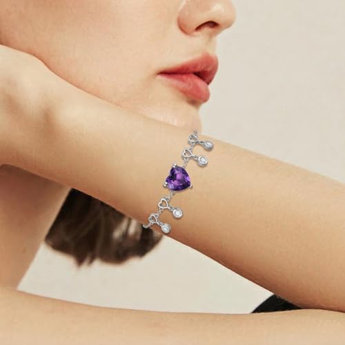 Bracelet breloque cœur argent 925 et cristal violet réglable