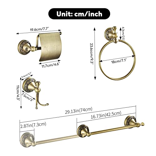 Wincase 並行輸入品 Antique Brass Bathroom Accessories, Retro Adjustable Bathroom Hardware, Brass Bath Towel Bar Set 24 Inch 4 Piece Tolilet Paper Holder Towel Ring Robe Hook Wall Mounted Vintage thumb #8