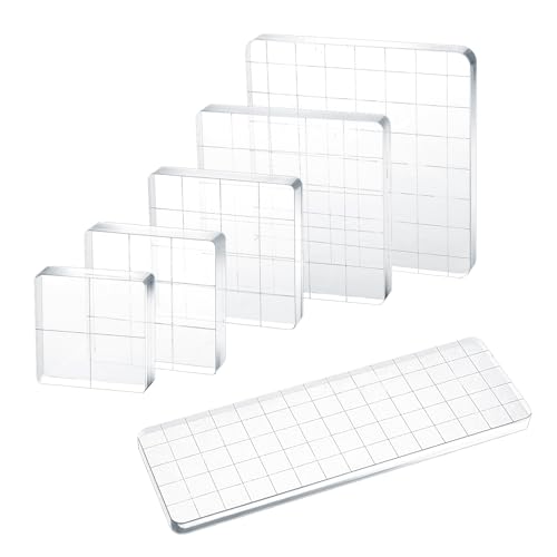 6 Pcs Acrylic Stamp Blocks, Clear Stamping Platform, Acrylic Blocks for Stamping with Grid Lines for DIY Crafts, Scrapbooking and Card Making
