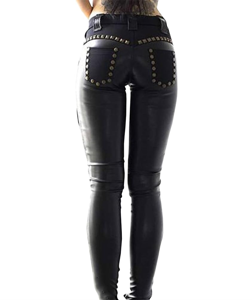 ORANDESIGNE Leggings Lederoptik Damen Lederhose Gothic Punk Hose Stretch Skinny Kunstleder Leggings Hohe Taille PU Leder Look Wetlook Clubwear