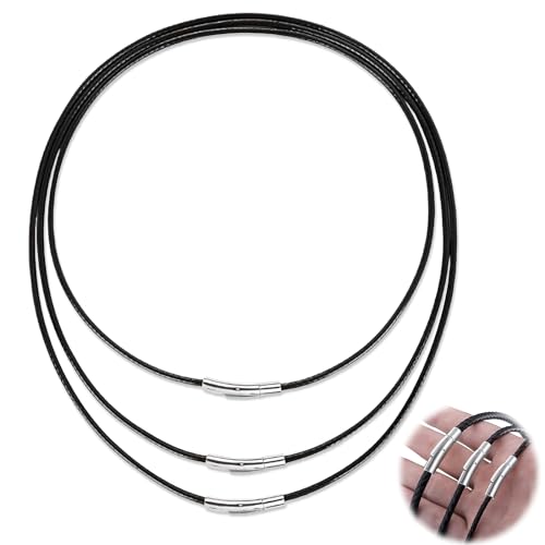 Peysaitr 3 Stück Lederband Halskette, 3MM Lederkette Herren ohne Anhänger, Schwarz Kunstleder Halskette Braid, Kette für Damen, Edelstahl Verschluss Wachs Lederkette (46/51/56cm)