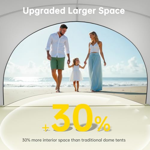 Image of Raynesys Beach Tent Sun Shelter for Sand Camping Fishing, 1-3 Person, Beige | Beach Shade Tent with UPF50+ UV Protection, Portable Sun Shelter, Shade Tents with 2 Zippered Doors