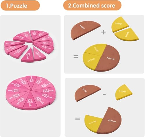 Image of 4 Pack Magnetic Fraction Circles 204 pcs Fraction Bars Set | Rainbow Math Manipulatives Learning Toy for Preschool Elementary School Classroom Educational Kit