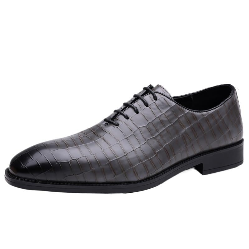 New Elegant Casual Work Shoes, Men's Classic Patent Leather Oxfords, Grid Oxford Shoes for Men, Stylish Pointy Lace-up Business Shoes
