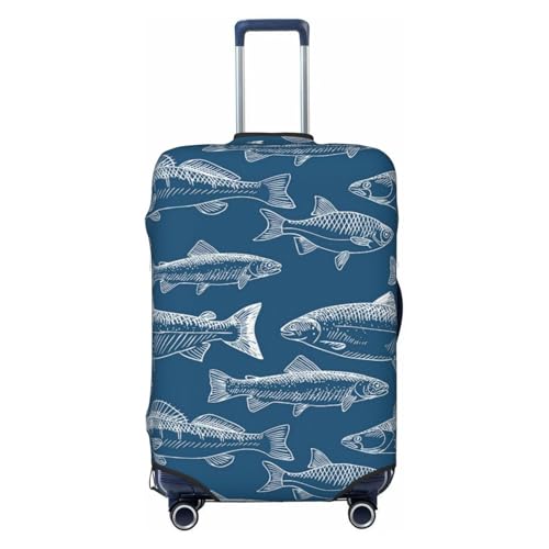 Ocean Fishes Print Suitcase Cover Luggage Protector Washable Elastic Fashionable Travel Gear Cover