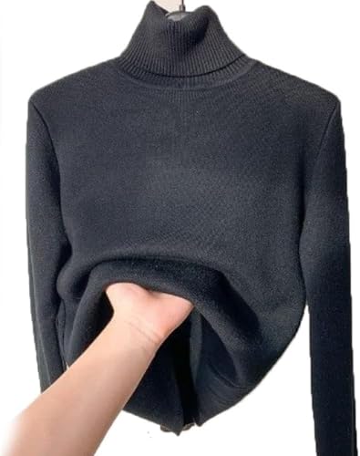 Winter Fleece Thick Knitted Bottoming Shirt, Women Casual Thick Turtleneck Sweater Soft Thermal Slim Bottoming Sweater (Black,M(48-53kg))