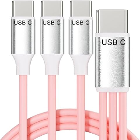 Zusnxaxe USB C to 3USB C Charging Cable Pink 4FT, Multi 3-in-1 USB C Cable TPE for iPhone 16 15 Series, iPad, Galaxy S24 S23, Pixel 9, Moto, Andriod,Motion Sensing Lights,Small Fan(Only Charging) Cover