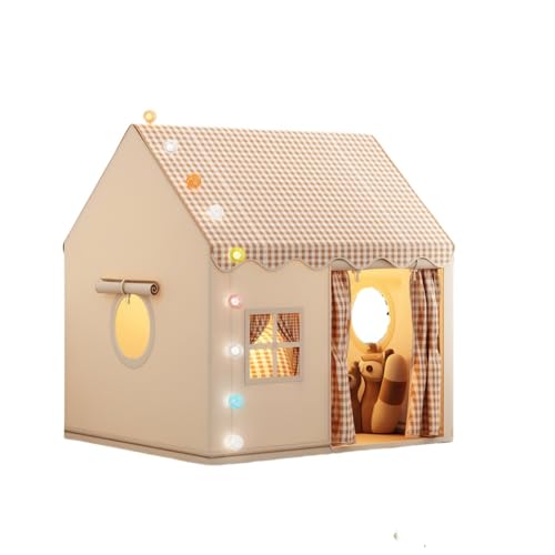 Kirnuoト キッズテント 子供用ままごと 寝泊まりテント 室内用 室内テント 組立簡単 持ち運び 秘密基地 ゲームキャッスルヴィラおもちゃのベッドお城の小さな家 男の子 女の子 室内遊具 誕生日 クリスマス プレゼント 収納袋付き (カーキ,テントのみ