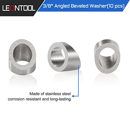 LEONTOOL 10 Pcs Stainless Steel Angle Beveled Washer 3/8 Inch 30 Degree Washers For 1/8" To 3/16" Steel Cable Railing Kit For Cable Railing Kit Deck Stair Railing - Image 2