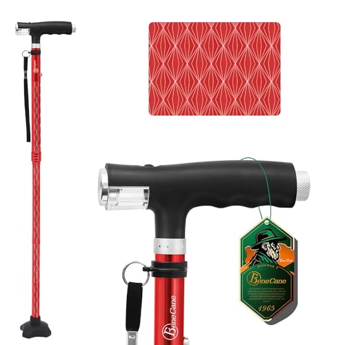BeneCane Walking Cane for Women Folding Cane for Men with Two Led Lights Quad Cane with Stable Base Lightweight and Adjustable Walking Stick