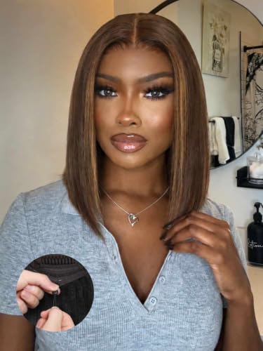 Image of Beauty Forever Espresso Brown Straight Bob Wig Human Hair 7x5 Glueless Lace