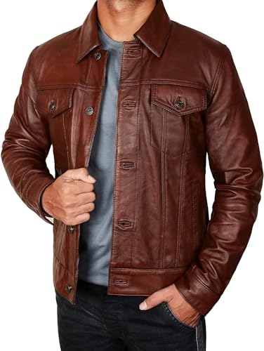 Leather Trucker Jacket Men - Real Lambskin Shirt Style Vintage Fashion Mens Leather Jacket2