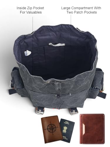 Image of The House of Tara Canvas Backpack for Men and Women | Casual Cotton Bag With 100% Cotton Inner Lining, 4 External & 3 Internal Pockets | Backpacks Suitable for College, Travel & Hiking (Phantom Black)