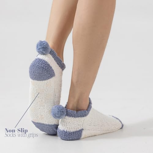 Image of 3Pairs Ankle Socks Low cut Pom Pom Fluffy Fuzzy Warm Winter Plush Slipper Socks For Women