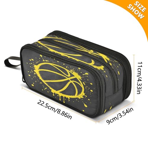 Image of ALAZA Basketball Splash Black Pencil Case for Boys Girls Kids Pencil Pouch 3 Compartment Pen Bag Large Capacity Storage Pencil Holder School Students with Zipper