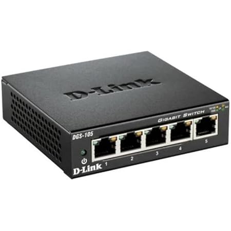 D-Link DGS-105 5-Port Layer2 Gigabit Switch (bis zu 2000 Mbit/s Datenübertragung pro Port, einfache Plug & Play-Installation, energiesparende Funktionen, lüfterlos, Metallgehäuse) schwarz