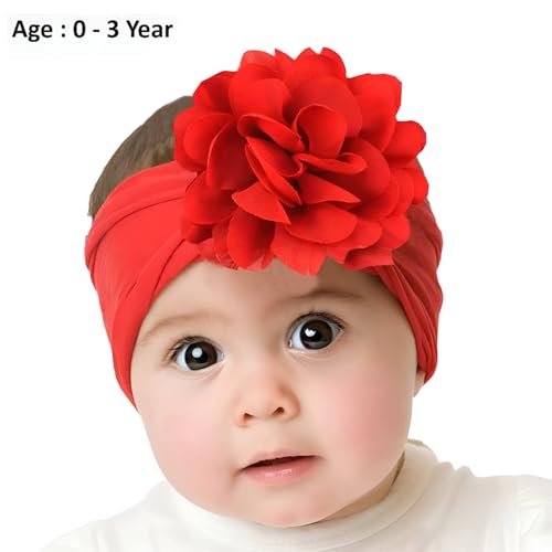 Image of SYGA Baby Headbands Nylon Flower Soft Stretchable Hairband for Newborn Infant Toddler Kids For 0-3 Year - Red