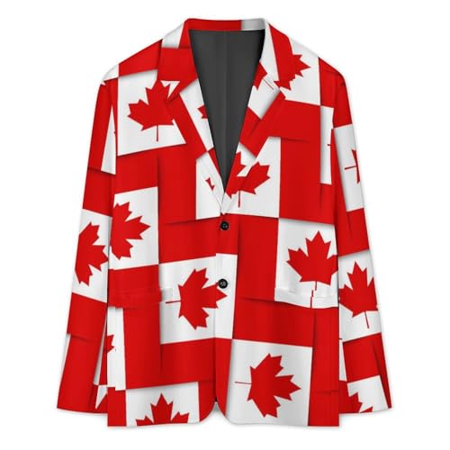 Canadian Flag Leaf Men's Slim Suit Long-Sleeve Prom Tuxedo Classic Two Button Business Jacket3