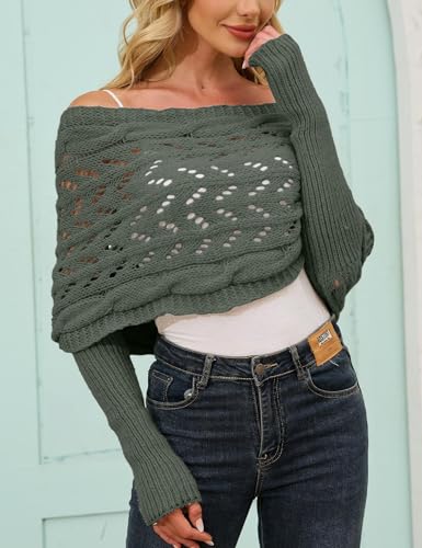 Knitted Cable Wrap, Scarf for Women, Hollow Out Crochet Cocoon Shrugs, 2024 Trendy Knit Sweater Scarf with Sleeves3