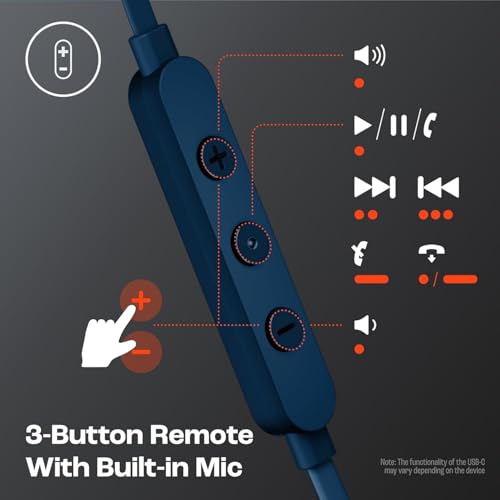 Image of Tune 310 C USB Type C Wired Earphone with Mic Comaptible with J B L Tune 310C Noise Isolation, Hi-Res, Pure Bass Sound, EQ Presets Control Compatible with All Other Android USB C Devices - (Blue)