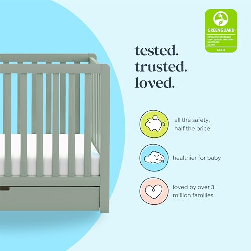 Carter's by DaVinci Colby 4-in-1 Convertible Crib with Trundle Drawer in Light Sage, Greenguard Gold Certified, Undercrib Storage