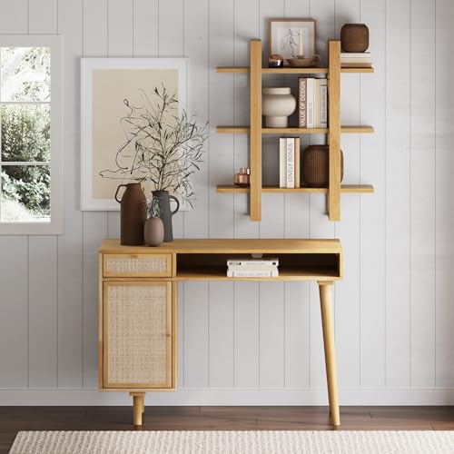 Nathan James Aaron Desk Wall Unit, Desk and Bookshelf Set, Boho Desk and Wall