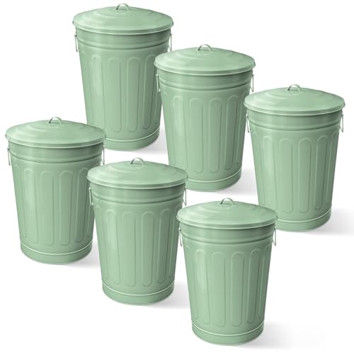 Image of Plexon 13 Gallon Metal Trash Can with Lid Outdoor Vintage Trash Can Steel Retro Garbage Can for Kitchen Farmhouse Rustic Bird Seed Storage Pet Food Cute Bucket, Green 6 Pack